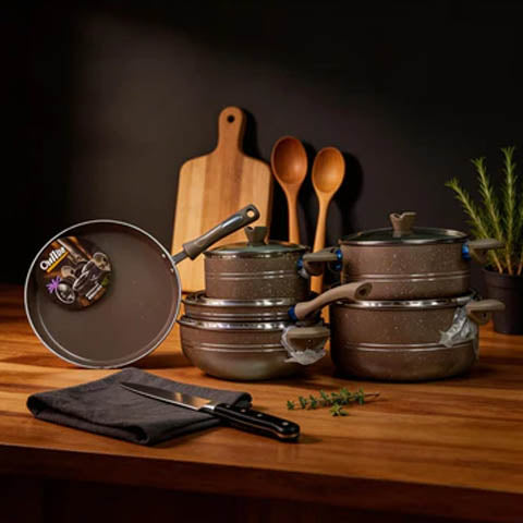 CHEFLINE 17 PCS MARBLE SET BROWN