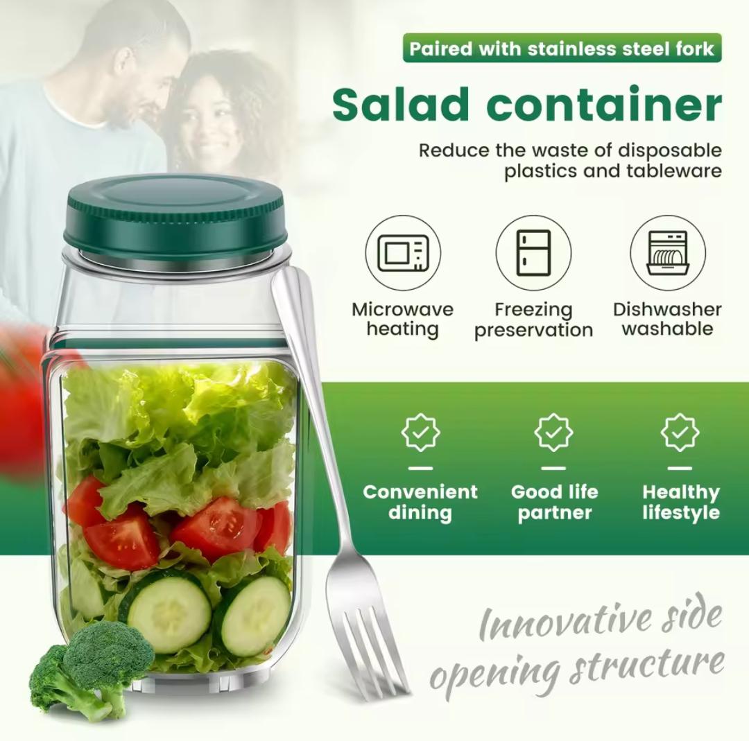 Innovative Top & Side Open Portable Salad Jar with Fork