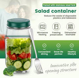 Innovative Top & Side Open Portable Salad Jar with Fork