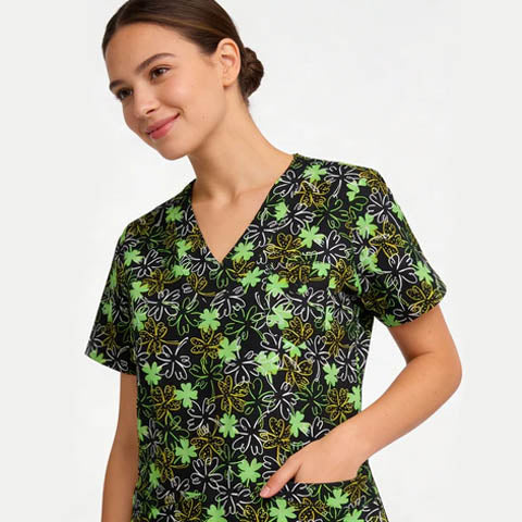 Women's V-Neck Scrub Green & Black